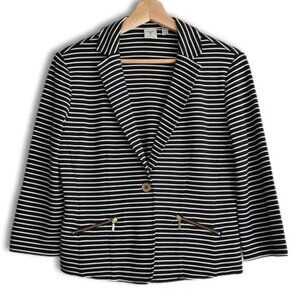 TRISTAN / Stretchy Stripe Comfy Casual Single Button Blazer Jacket B&W Sz M